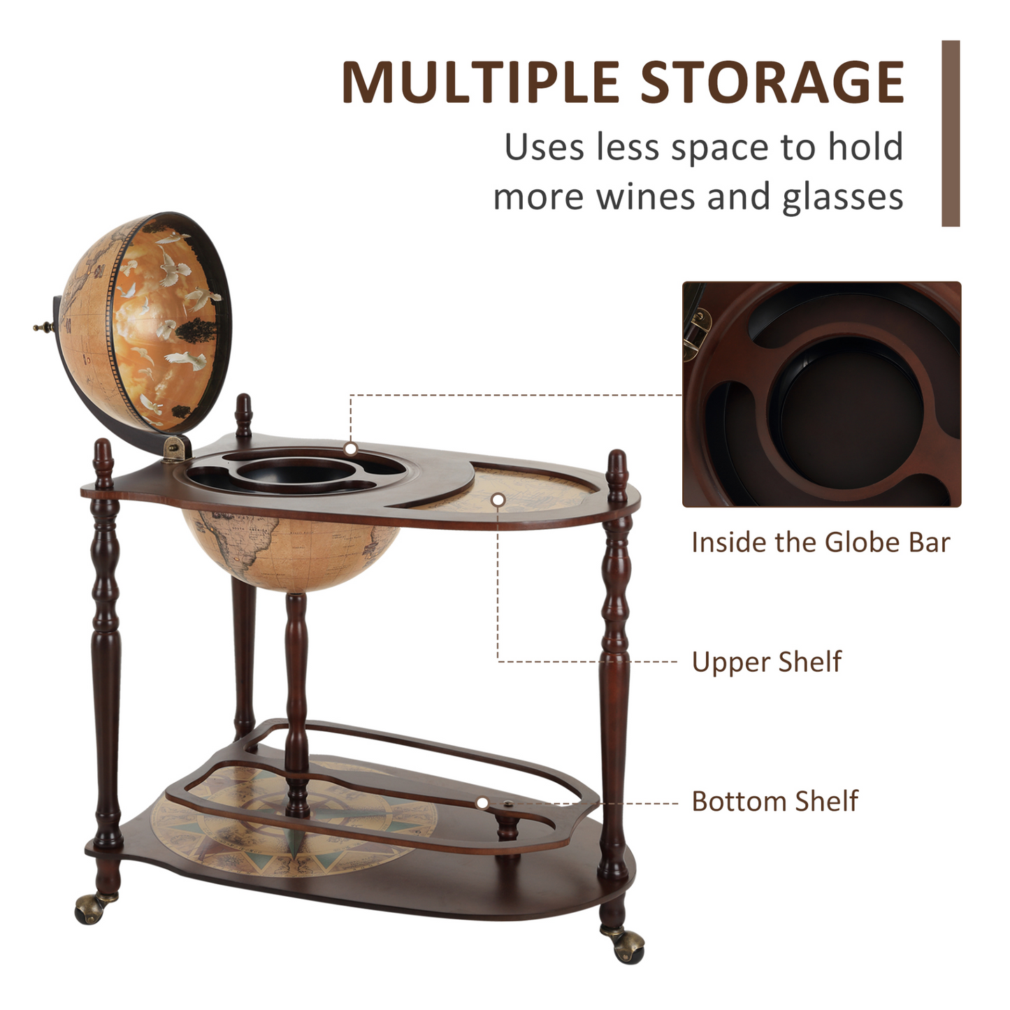 Storage Trolley Table with Bottle Glass Holder