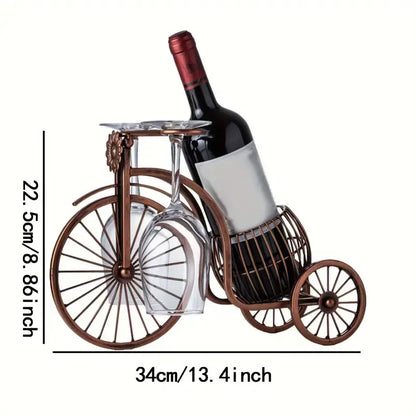 Stylish Metal Tricycle Wine Rack With Glass Holder
