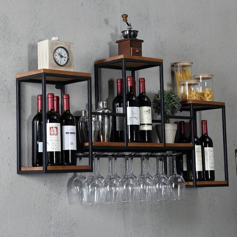 Vintage Metal And Wood Bottle Shelf Restaurant Bar