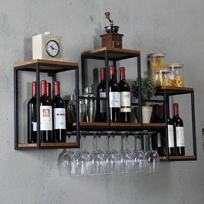 Vintage Metal And Wood Bottle Shelf Restaurant Bar