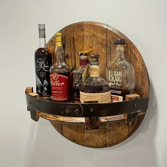 Vintage Round Barrel Wall-Mounted Liquor Rack
