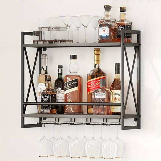 Wall-Mounted Wine Rack with 2 Shelves