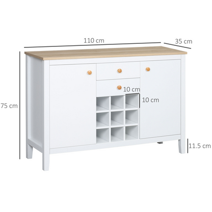 White and wood - Kitchen Sideboard with 9-bottle Wine Rack