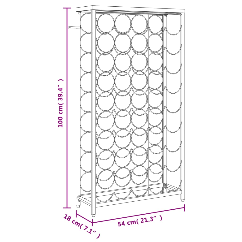 Wine Rack 45 Bottles Black 54x18x100cm Iron