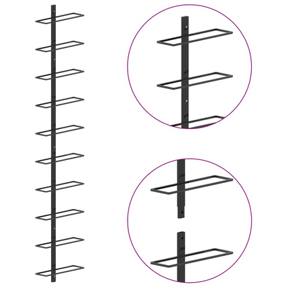 Wine Rack for 10 Bottles Black Metal - Wall-mount 
