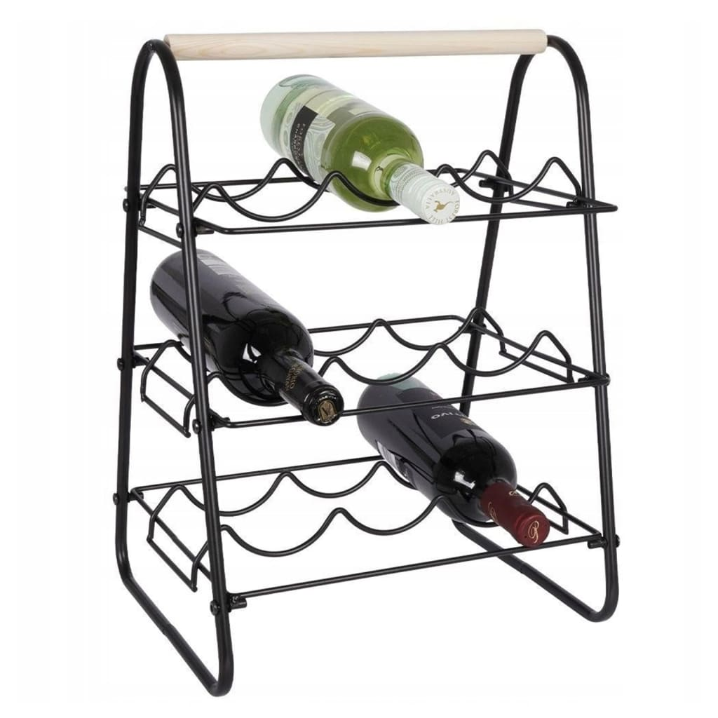 Wine Rack for 9 Bottles Metal Black and Natural
