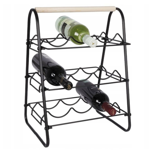 Wine Rack for 9 Bottles Metal Black and Natural