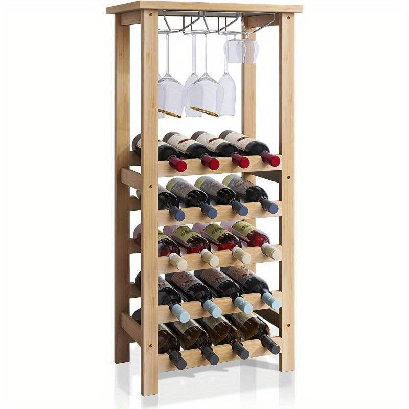 Wine Rack with Glass Shelves and Tabletop