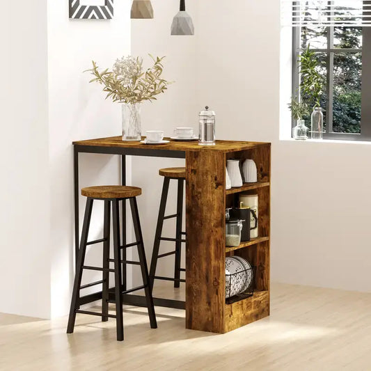 Wood Effect Bar & Stools Set