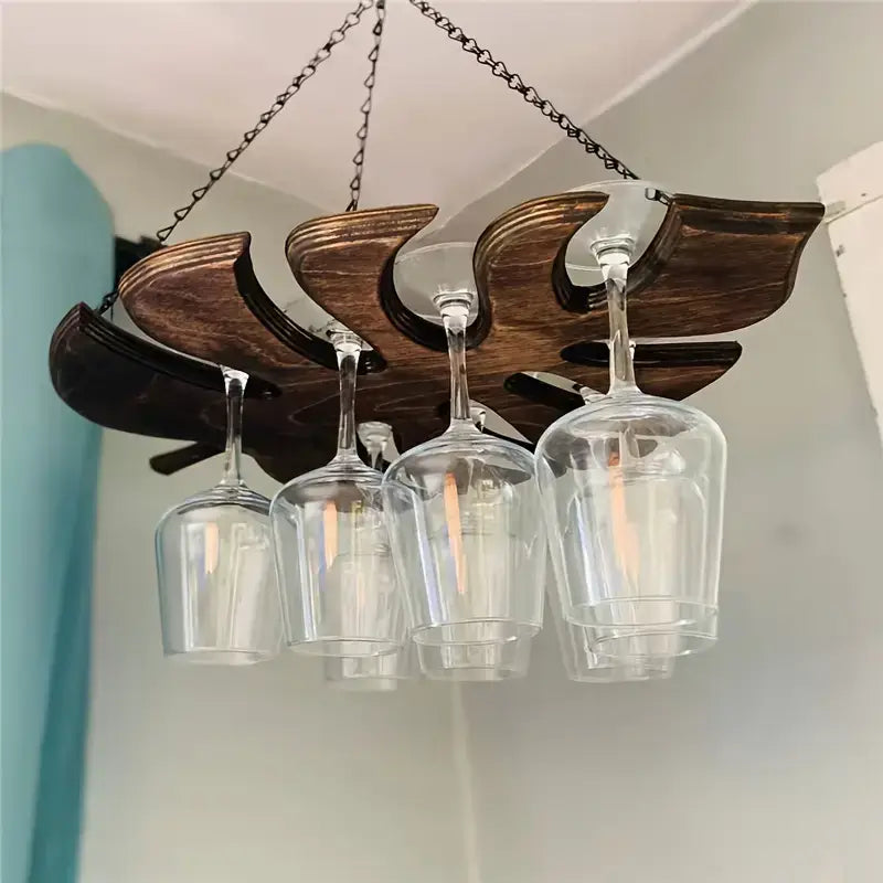 Wooden Leaf Shaped Hanging Glass Rack