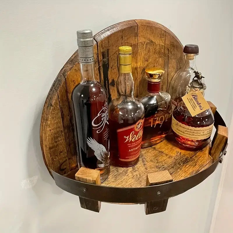Wooden Vintage Round Barrel Wall-Mounted Liquor Rack
