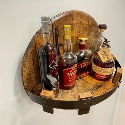 Wooden Vintage Round Barrel Wall-Mounted Liquor Rack

