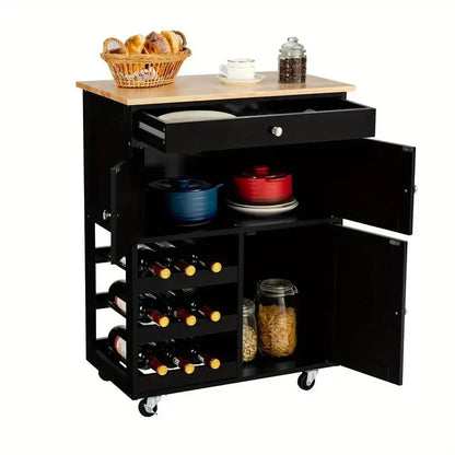 black Kitchen Island With Wine Rack