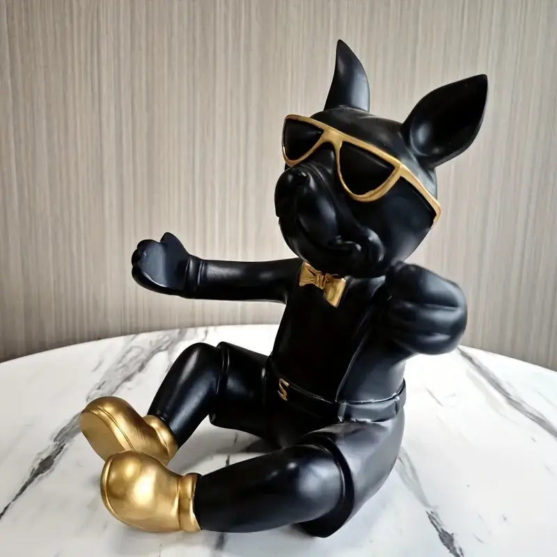 black and gold French Bulldog Wine Racks