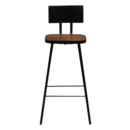 black and wood bar stool set