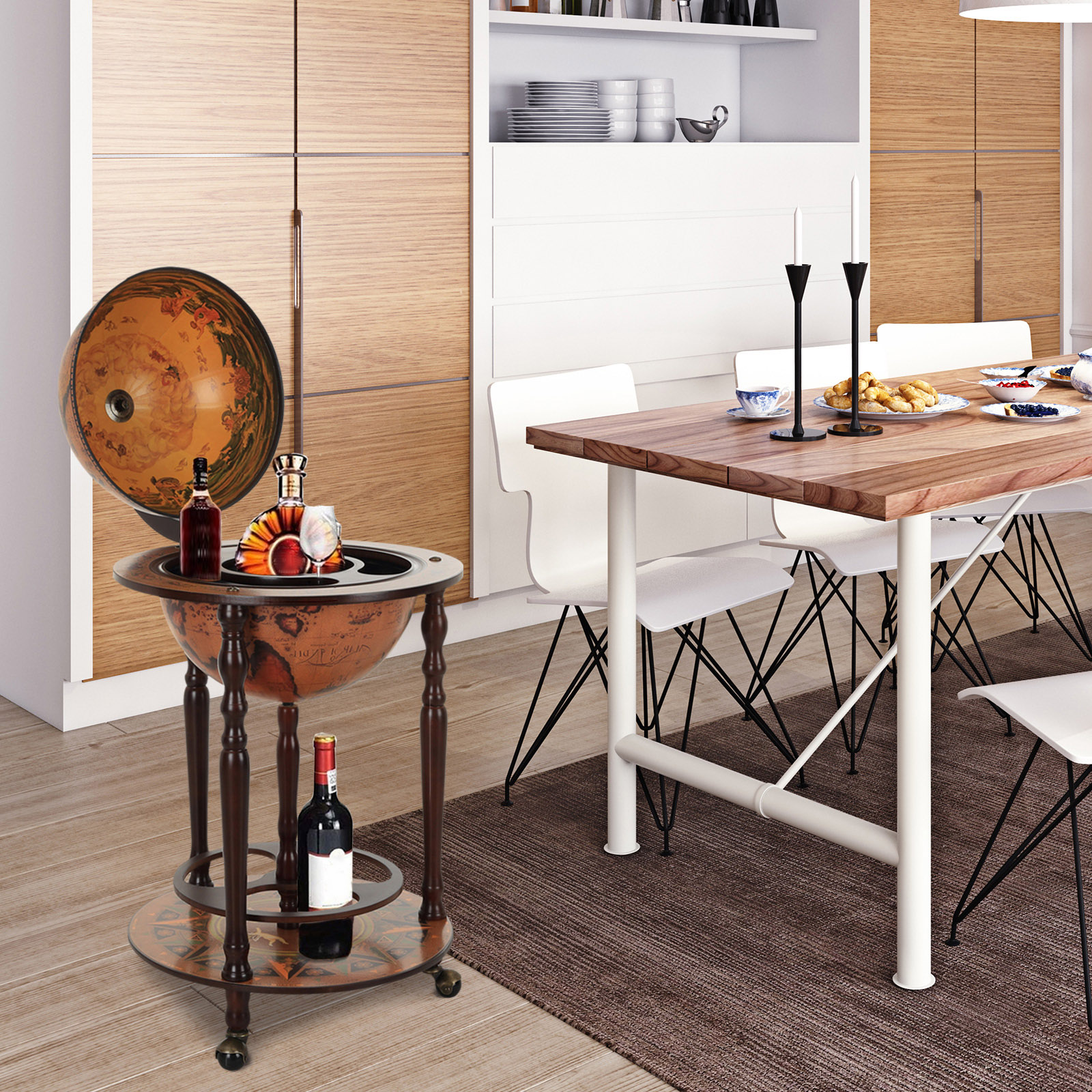 brown Globe Shaped Retro Style Bar Cabinet 