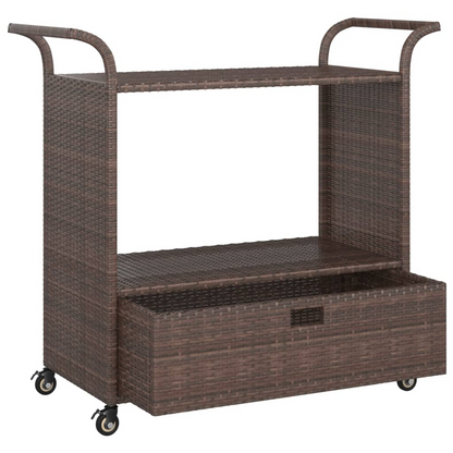 drink Cart with Drawer Brown 100x45x97 cm Poly Rattan