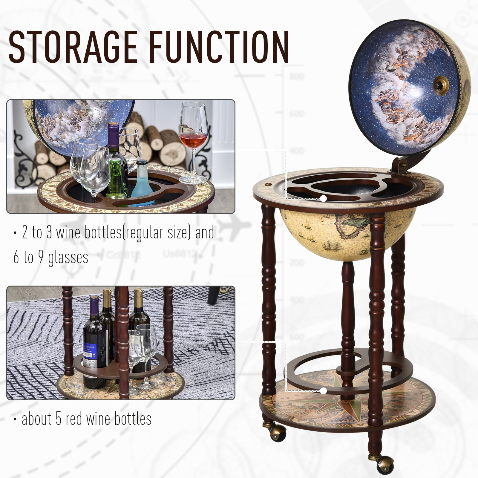 high quality Globe Shaped Retro Style Mini Bar Drink Cabinet 