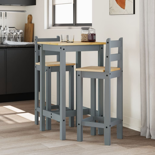 vidaXL 3 Piece Bar Set Grey Solid Wood Pine