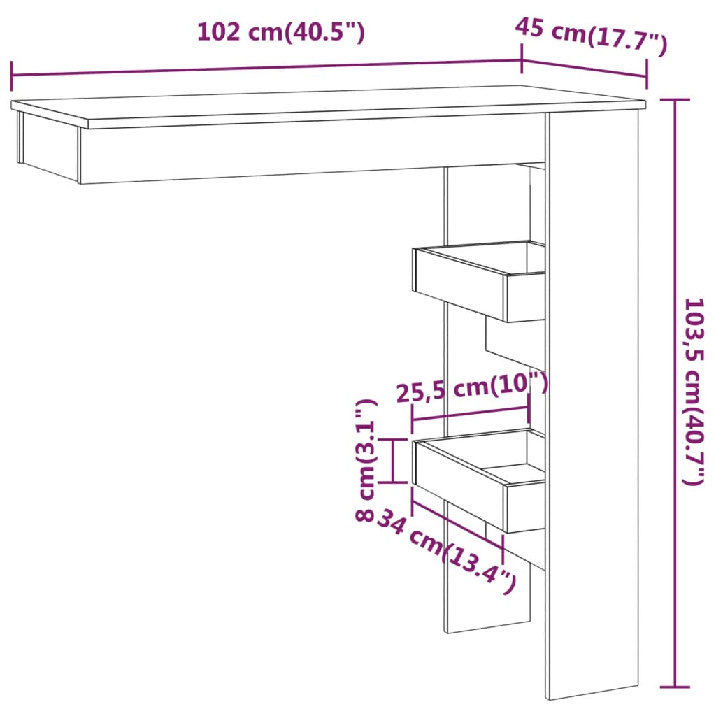 wall attached White Wood Table with stool