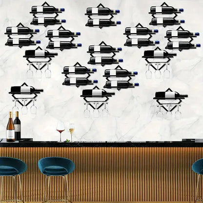 wall mounted Wine Rack Black Metal - 3 glass