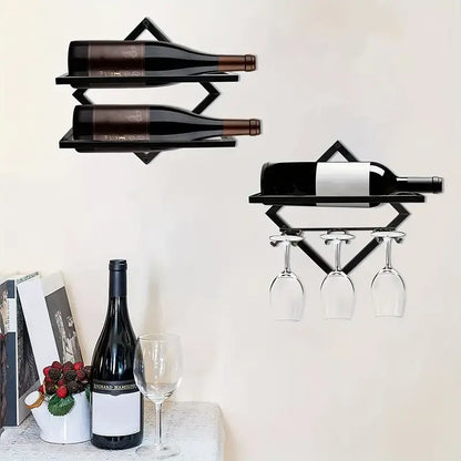 wall mounted Wine Rack Black Metal - 3 glasses 