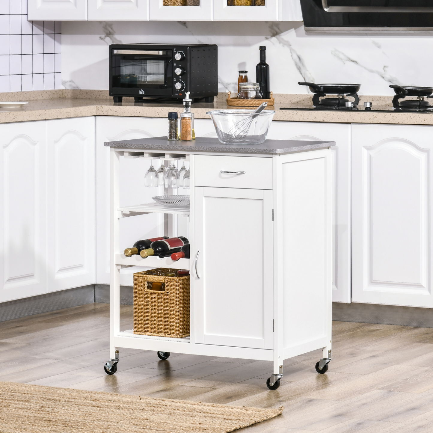 white - Compact Kitchen Trolley Utility Cart on Wheels 
