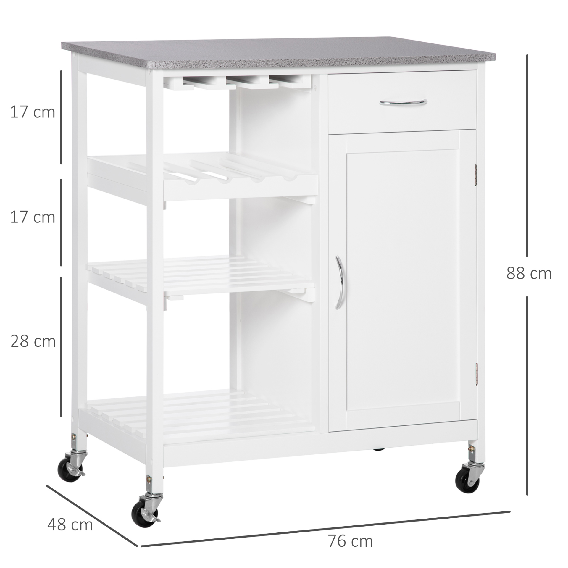 white, Compact Kitchen Trolley Utility Cart on Wheels 
