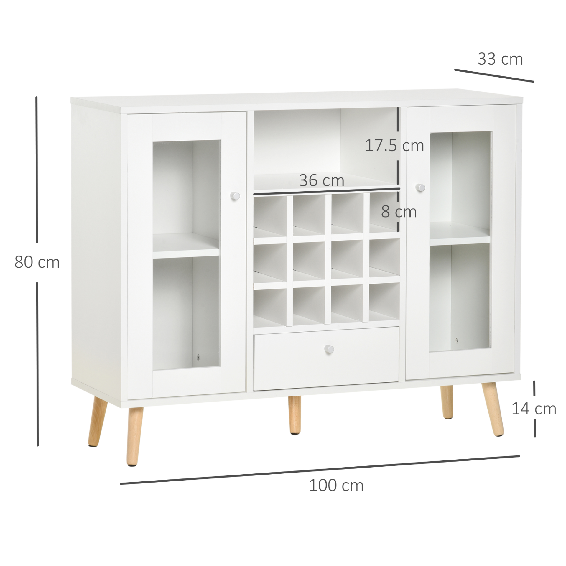 white Storage Cabinet Glass Doors & 12-Bottle Wine Rack