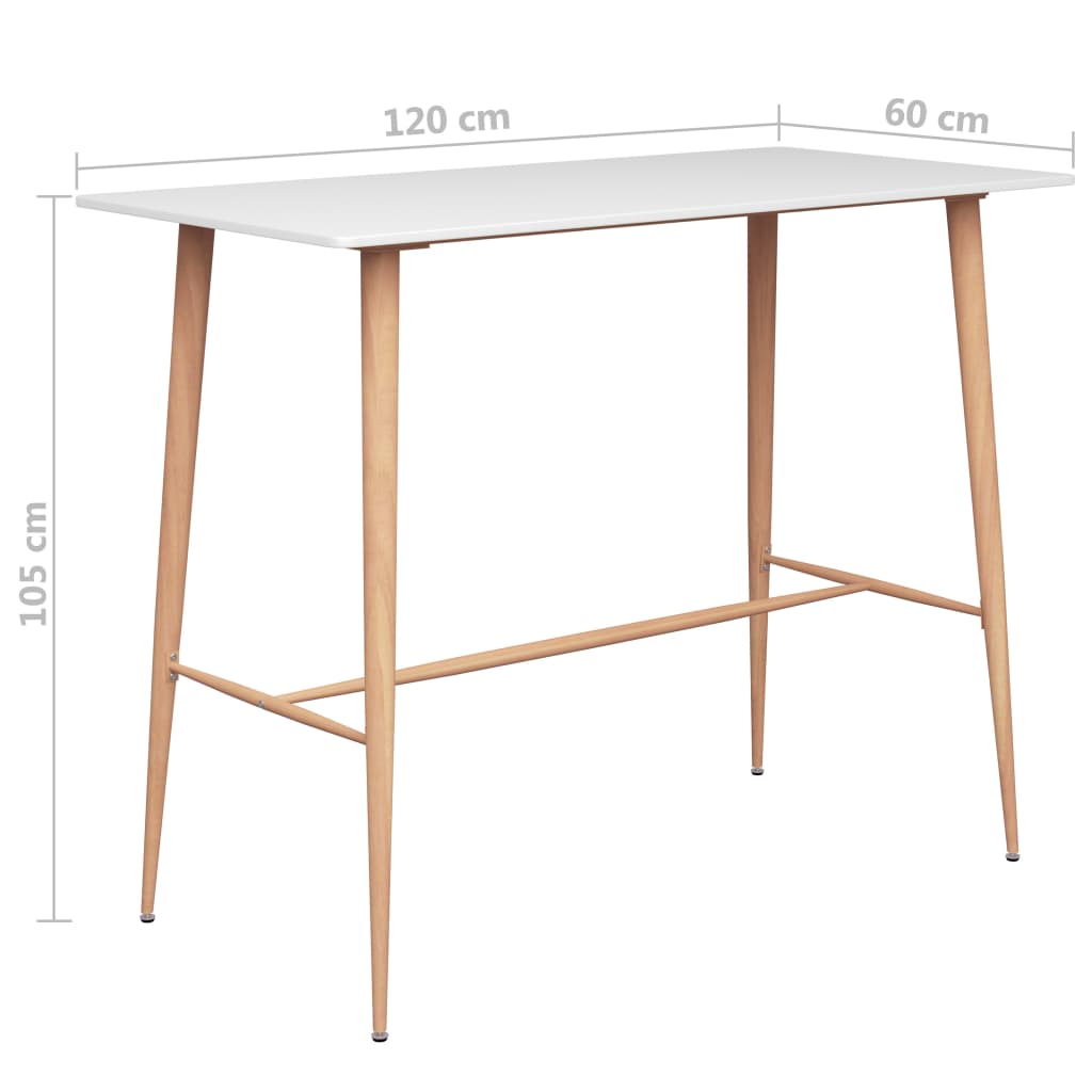 white table top, pine legs bar table